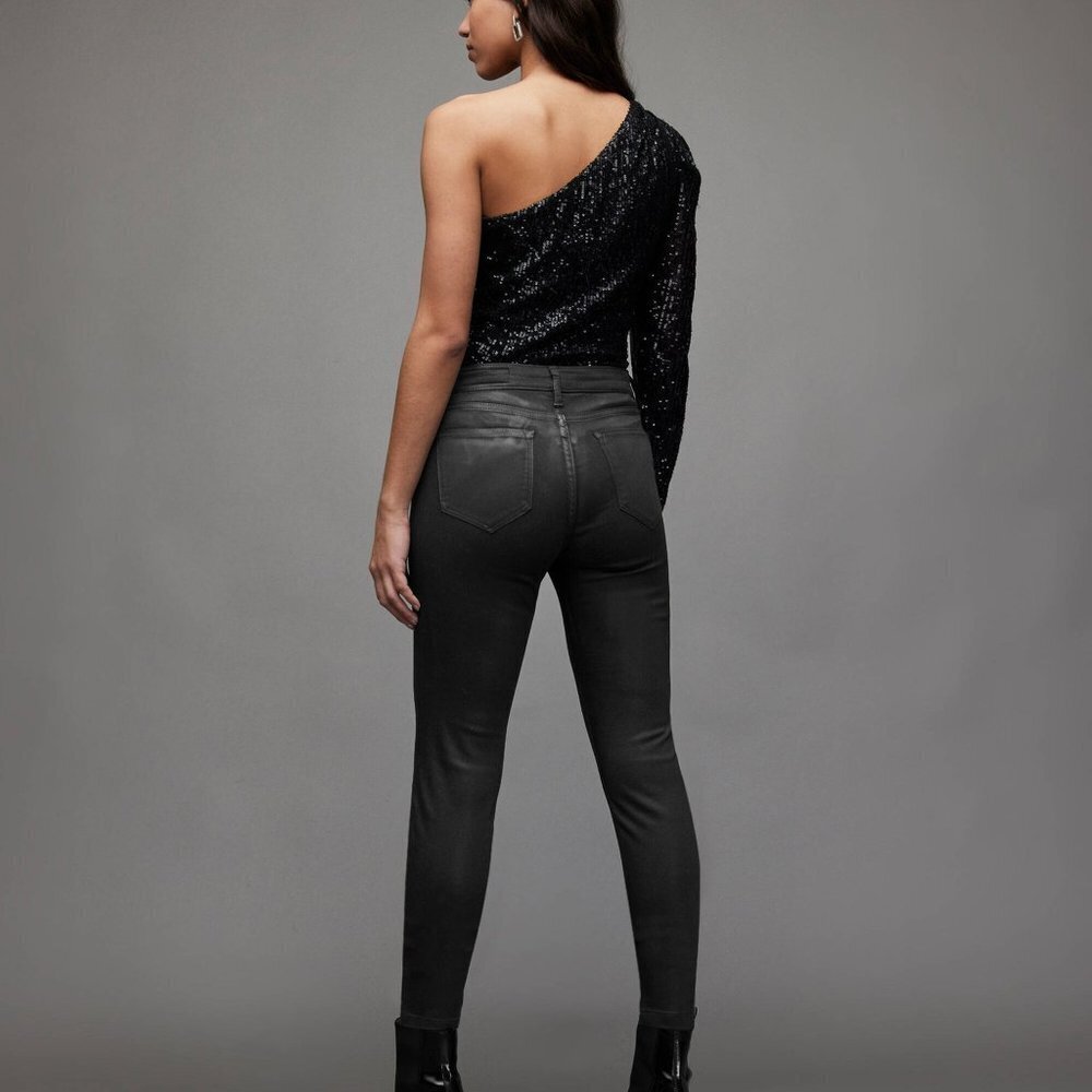 BOGO BCBGeneration Coated Black Skinny Denim Pant Sexy Leather Look sz 25 - 31 - Picture 2 of 8